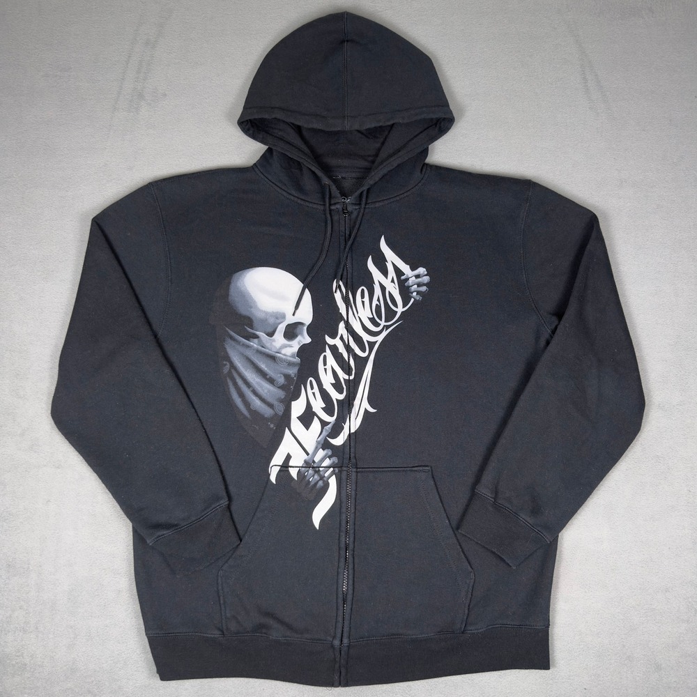 Fearless Skull Bandana Graphic Full Zip‎ Hoodie Black Tattoo Streetwear Mens L